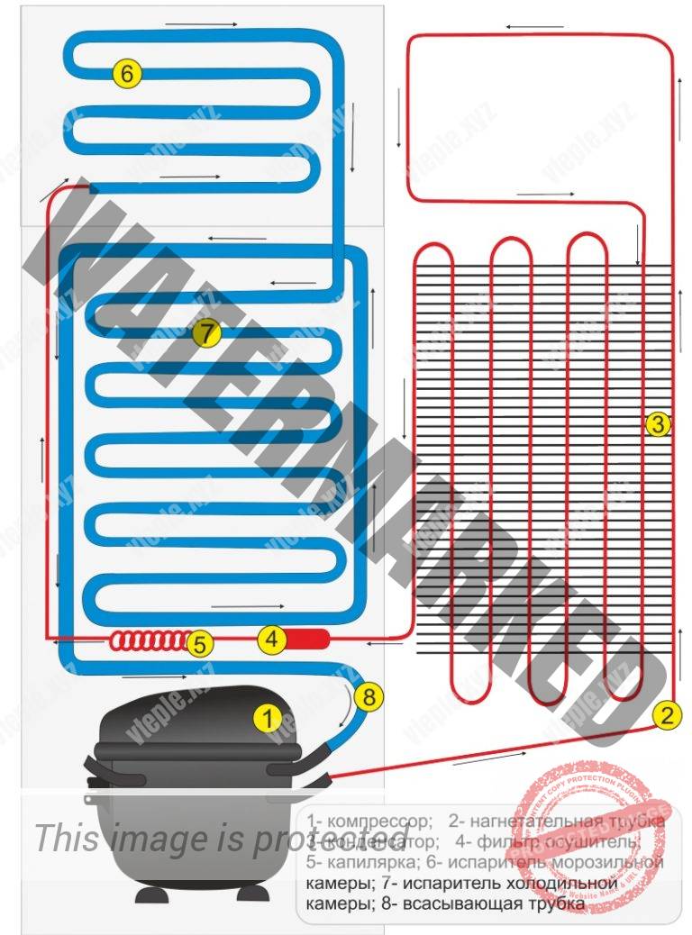 Принцип работы двухкамерного холодильника. Схема двухкамерного холодильника с одним компрессором. Принцип работы двухкамерного холодильника с одним компрессором. Принцип работы холодильника ноу Фрост с одним компрессором. Устройство двухкамерного холодильника с одним компрессором.